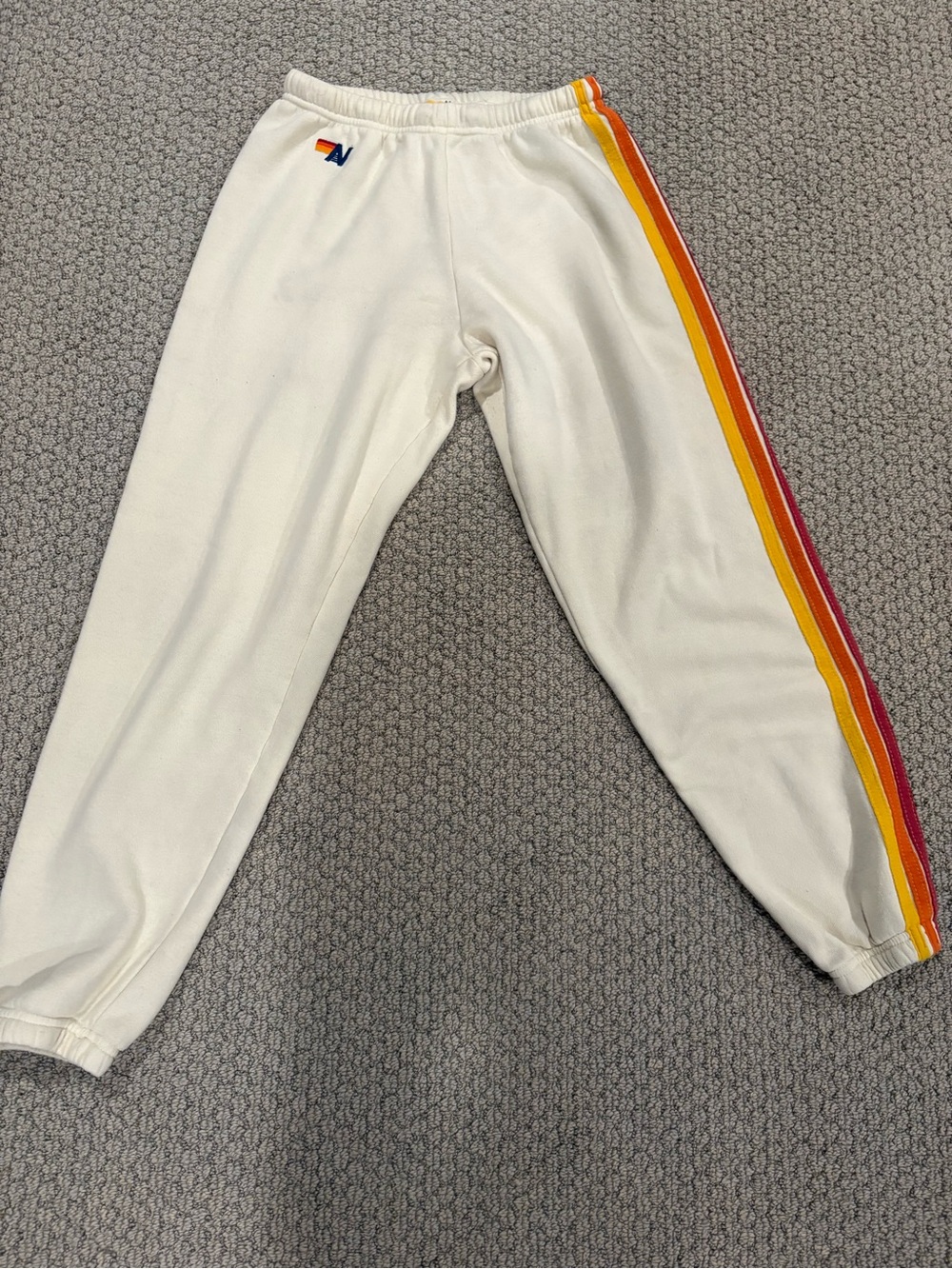 Aviator Nation Cream Sweatpants with Rainbow Stitching